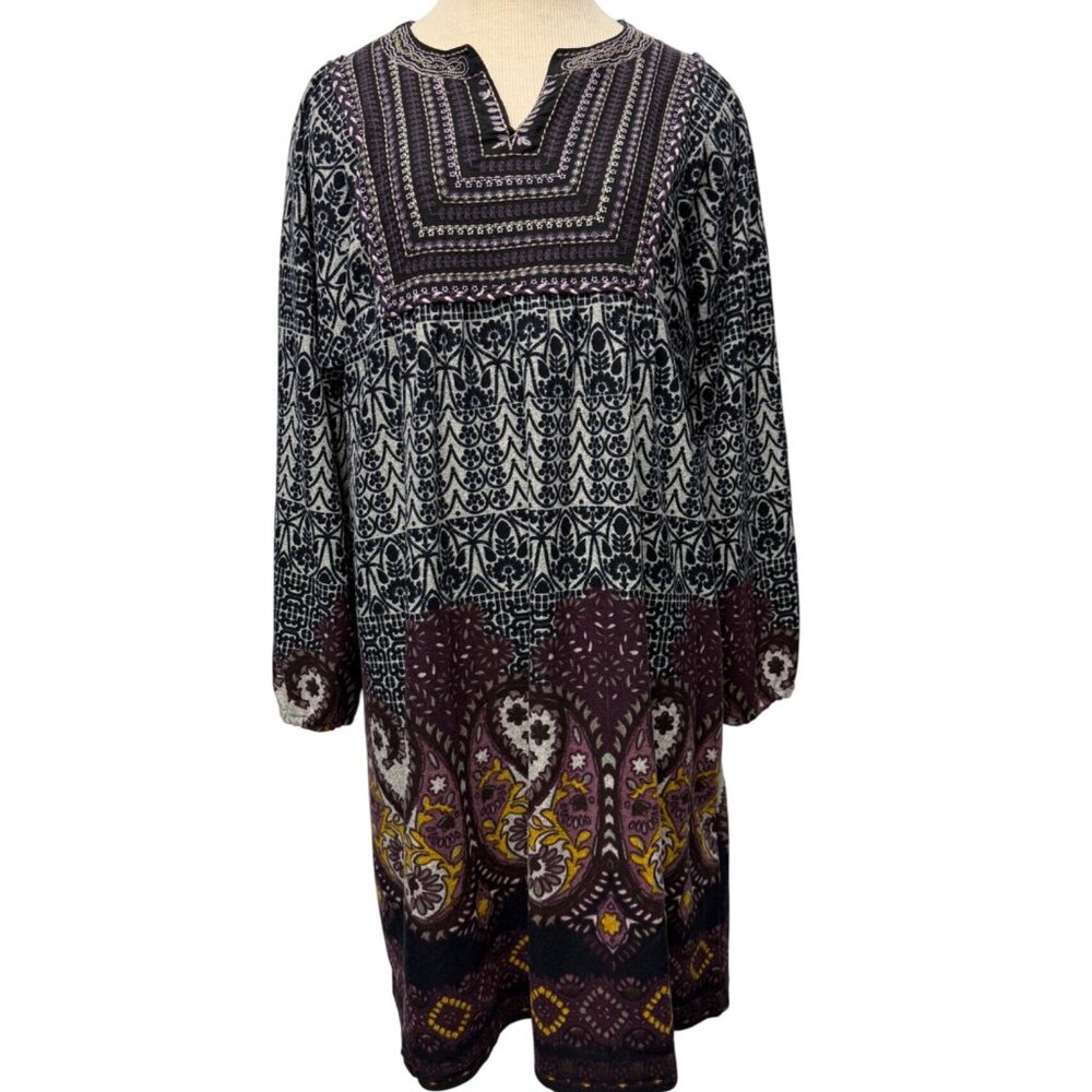XL Sacred Threads Embroidered Boho Festival Blue Gray Plush Paisley Dress - Picture 2 of 11